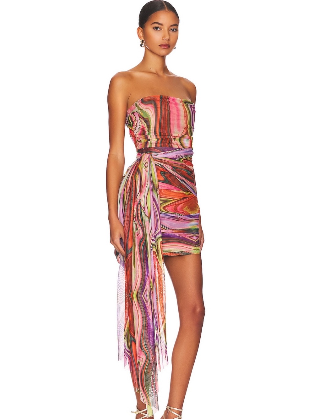 REVOLVE Strapless Multicolor Swirl Mini Dress - Pink, Orange, Purple